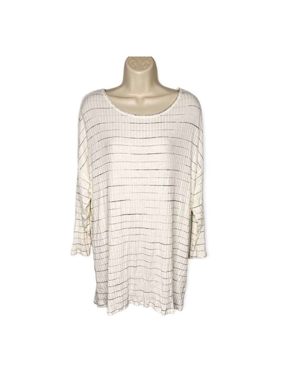 Hummingbird Striped Open Back 3/4 Sleeve Ribbed Top 3XL